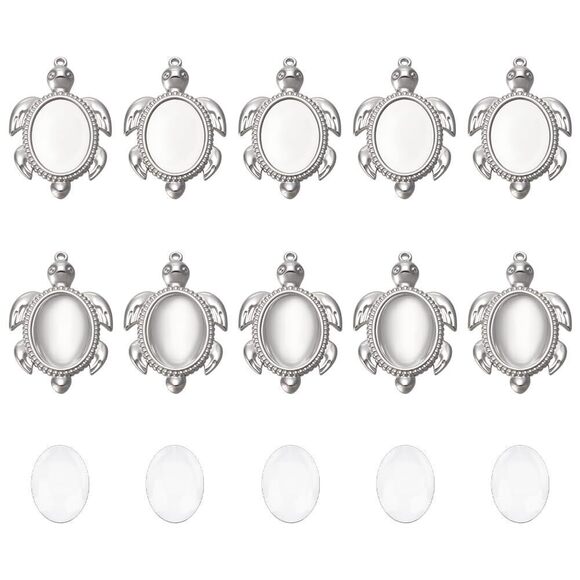 Jewelry - 7839 10 Sets 304 Stainless Steel Sea Turtle Pendant Blanks Ocean Turtle